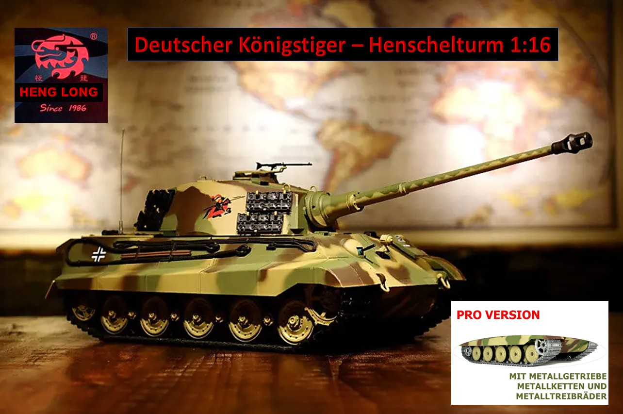 RC Panzer Deutscher Königstiger Heng Long Rauch & Sound Metallgetriebe+Ketten