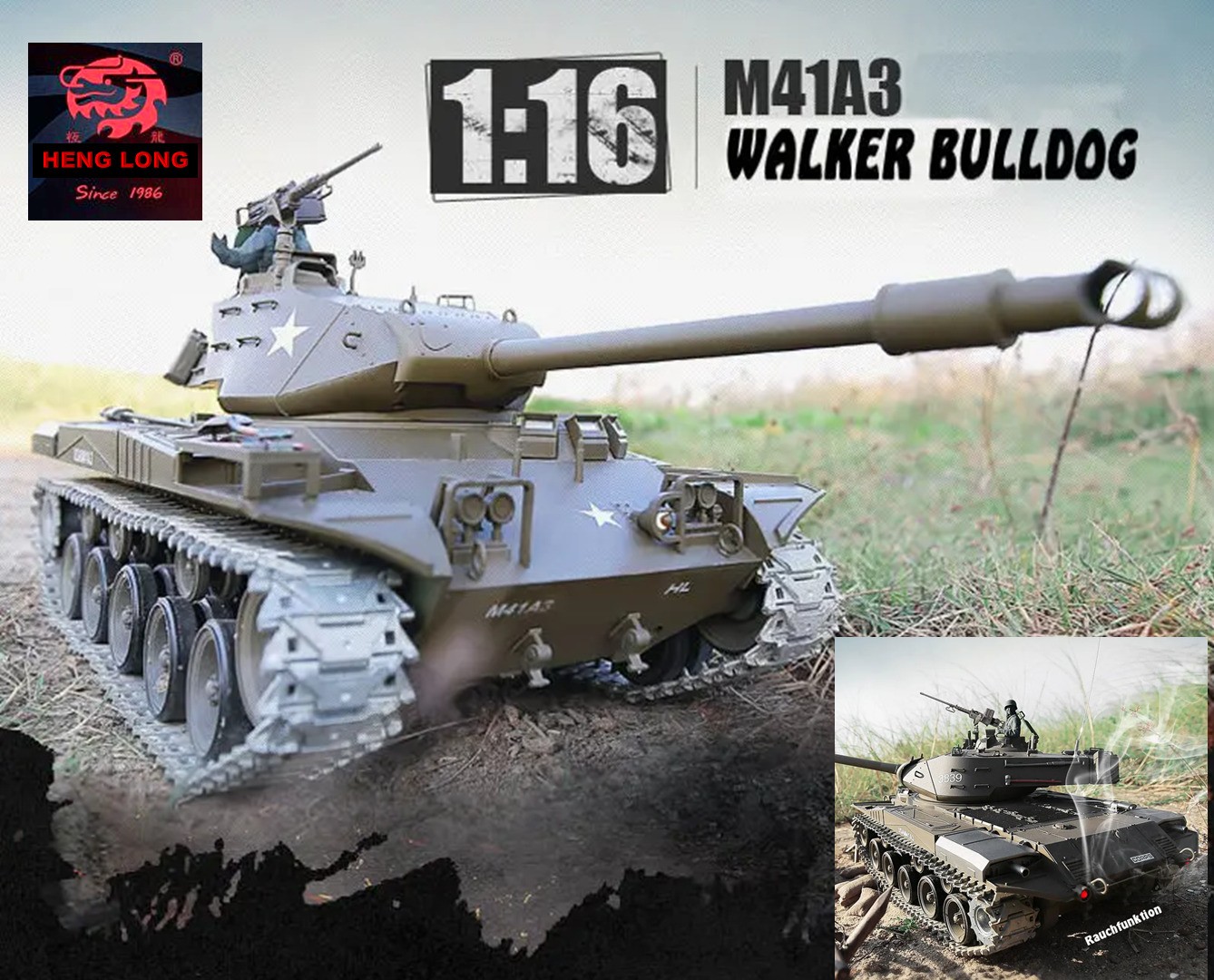 RC Panzer M41 A3 "WALKER BULLDOG" Heng Long 1:16 mitRauch & Sound Metallgetriebe