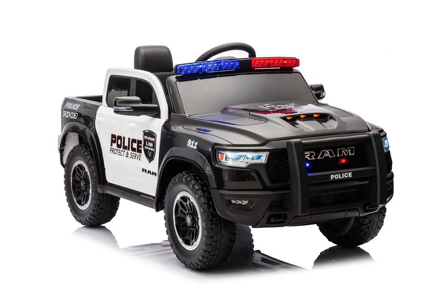 Elektro Kinderauto Polizei Dodge RAM mit 4 Motoren Ledersitz und EVA Reifen