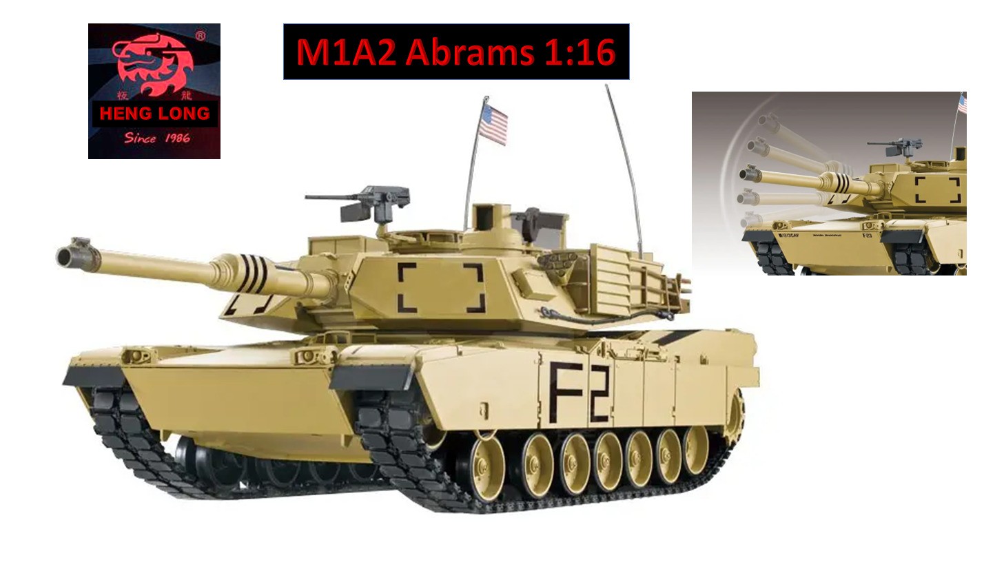 RC Panzer "M1A2 Abrams" 1:16 Heng Long -Rauch&Sound + Metallgetriebe und 2,4Ghz