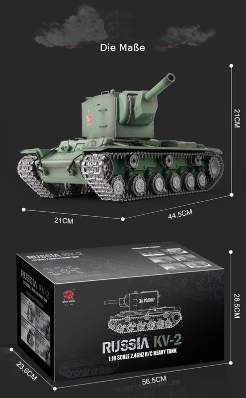 RC Panzer "Russicher KV-2" Heng Long 1:16 mit R&S, Metallgetriebe (Stahl) – Bild 14