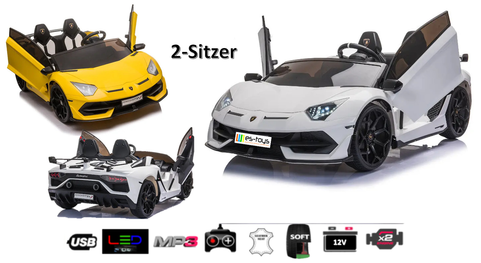Kinderfahrzeug – Elektro Auto „Lamborghini Aventador SVJ Doppelsitzer“ lackiert