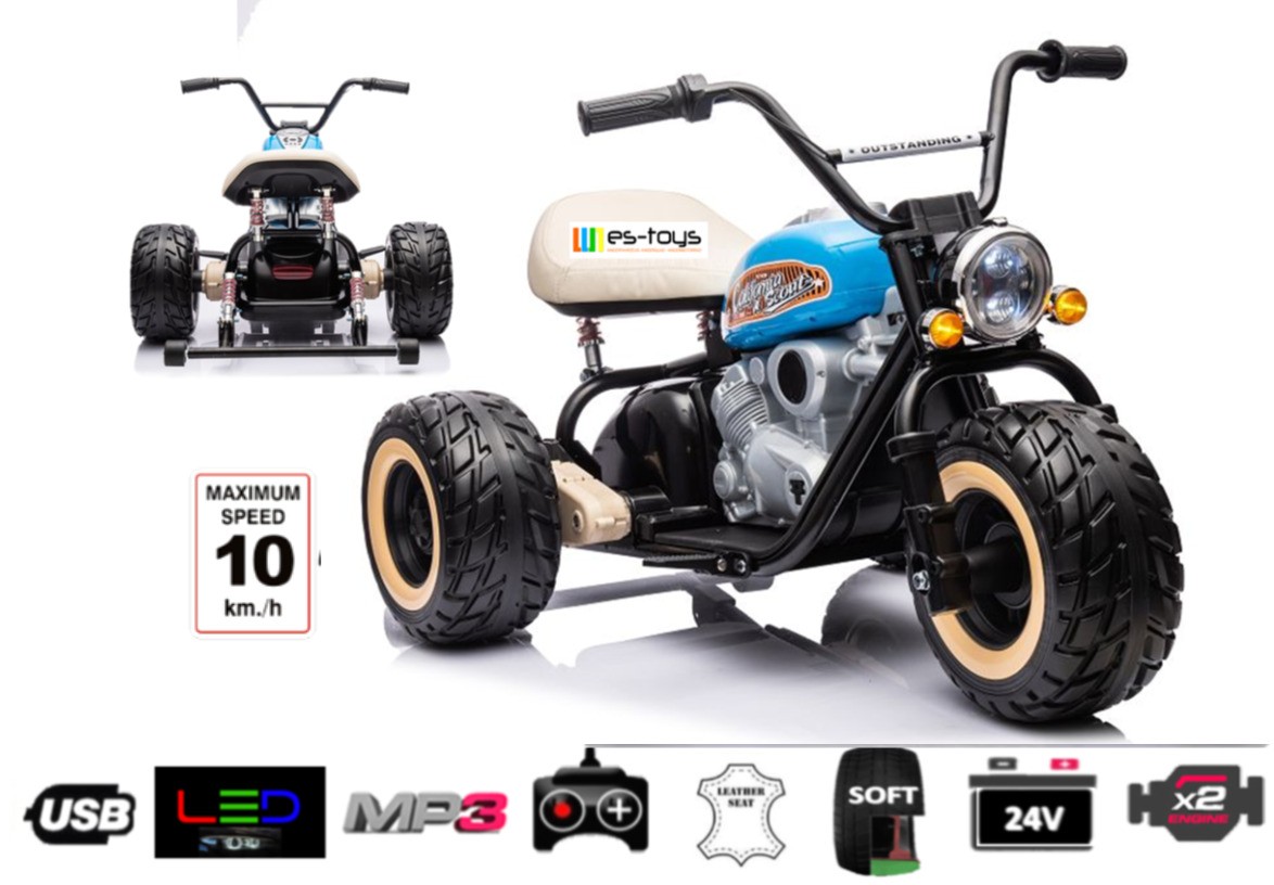 Elektro Kindermotorrad Dreirad 10 km/h schnell 2x800W Brushless Motoren – 24V7A