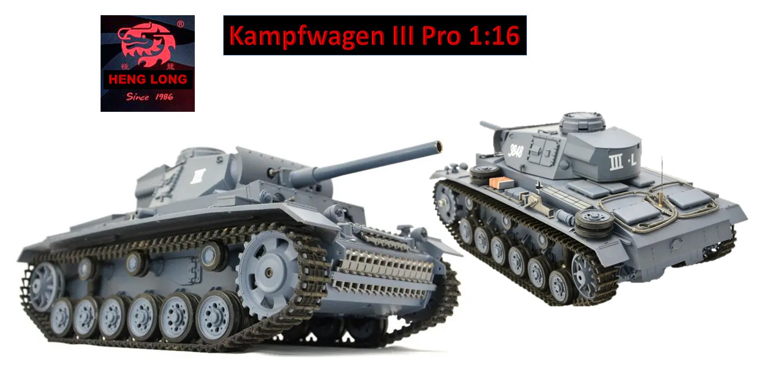 RC Panzer „Kampfwagen III“ 1:16 Heng Long -Rauch&Sound – mit Stahlgetriebe