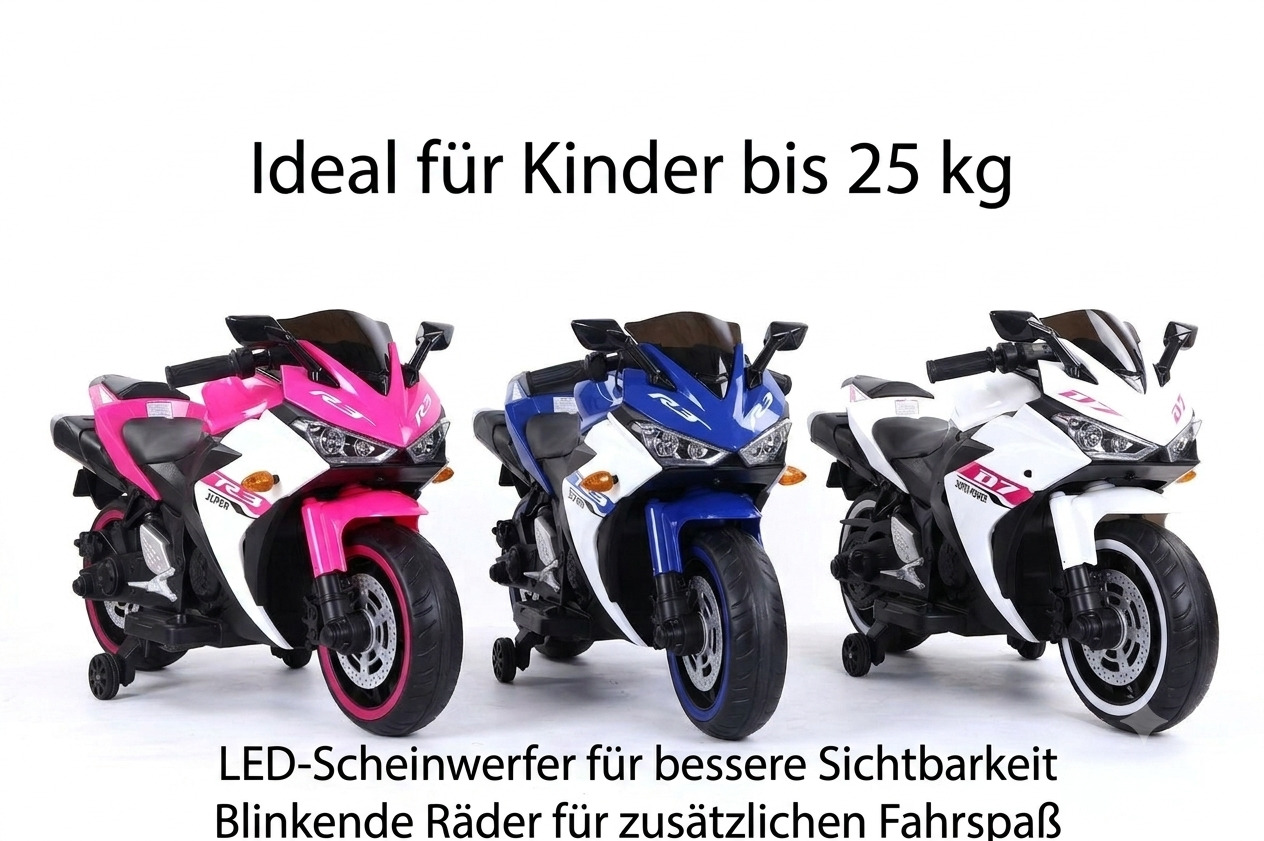 Elektro Kindermotorrad 888 12V 4,5A Akku mit Stützräder, Musik und Lichter