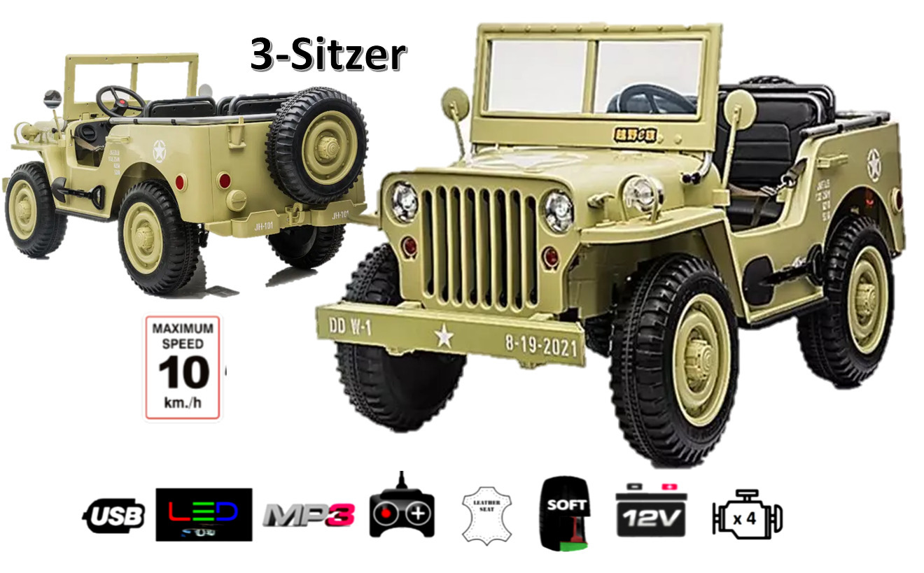 Kinderfahrzeug - Elektro Auto Offroad 3 Sitzer mit 12V14A Akku und 4 Motoren