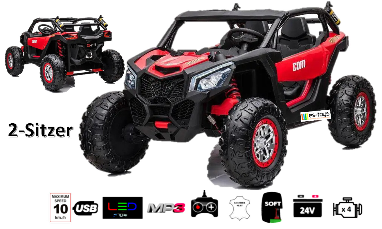 Kinderfahrzeug 2-Sitzer “Com 18” 24V7A,4x Motoren- 2,4Ghz, Allrad Ledersitz EVA
